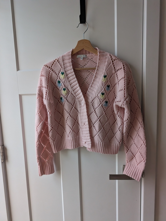 Sweaters - Pink Open-Knit V-Neck Cardigan Sweater